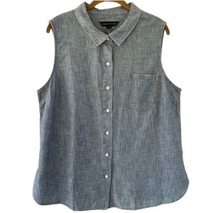Tommy Hilfiger Chambray Blue Button Down Sleeveless Top Size XL NWT